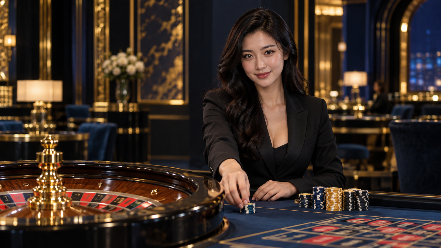 PBV88 - Bản xem trước Minh họa bàn live casino trong không gian xanh vàng
